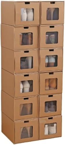 MLTUN MAKANシューズボックス 引き出し 収納ボックス 段ボール 紙製 下駄箱 収納ケース メンズ レディース キッズ兼用 重ねる 収納ケース 積み重ね 滑り止めシール付き おしゃれ 大容量 (女性用 12枚入り)