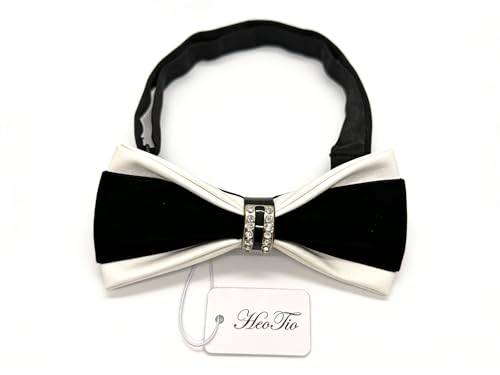Hello Tie Men's Pre-tied PU Leather Bow Ties With Crystal Decoration -Multicolor