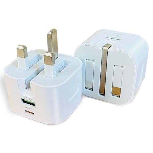 HexFast 20W USB Fast Charger Plug, 2-Port PD QC USB-C USB-A Foldable Fast Charging Plug for UK, Dual Port Folding Ultra Compact Wall Adapter for Apple iPhone for 16 15 14 13 12 Pro Plus, iPad, Samsung