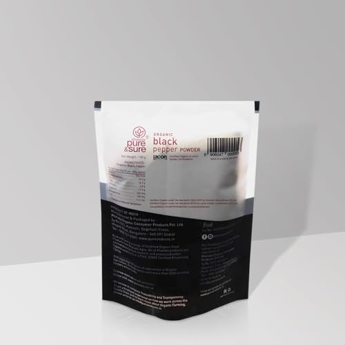 Image of Pure & Sure Organic Black Pepper Powder 100gm | 100% Natural Kali Mirch Masala | Ultra-Pure & Finely Ground, Non-GMO, Ideal for Seasoning & Flavor Enhancement (Pack of 2)