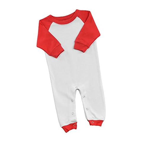 Monag Long Sleeve Raglan Romper (6-12M, White w/Red) Cover