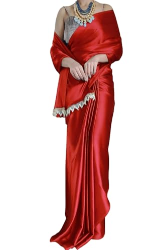 A To Z Cart Women's Satin Silk Solid Plain Saree Shiv Shakti-New