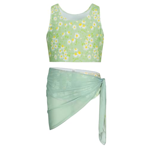 Image of GRACE KARIN Girls Bathing Suit Adjustable Taniki Swimsuit Tie Front 4 Piece Bikini Set with Kimono Cover Up 6-14