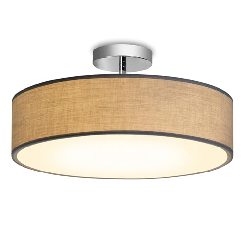 Zedelmaier Deckenleuchte Stoff Rund 38cm Taupe Stoffschirm E27x2 max.40W Deckenlampe Wohnzimmer Schlafzimmer Küche Flur Kinderzimmer Lampe Decke Lampenschirm Modern(Taupe+Metallisch,Ø38x18cm)