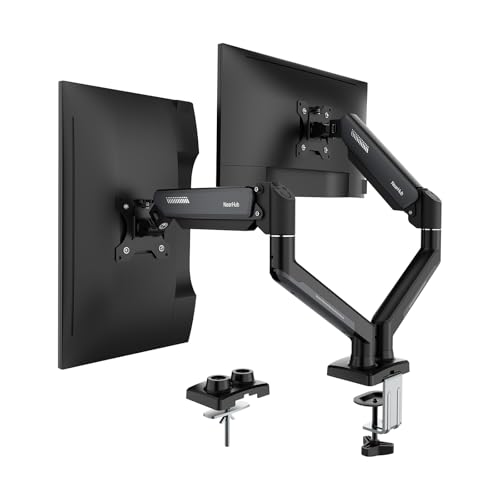 Image of NearHub Dual Monitor Mount for Computer Screen 13-32 inch and Up to 22 lbs,360 Rotation,+90 to -45 Tilt,180 Swivel,with C Clamp and Grommet Base,Integrated Cable Management,75x75 /100x100 VESA