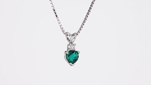 Peora Created Emerald & Diamond Heart Pendant – 14K White Gold, 0.82 Ct Total - View #8