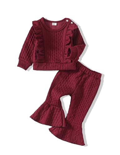Image of SUNNY PIGGY Baby Girl Clothes Toddler Girl Outfits Ruffle Infant Baby Girl Fall Winter Clothing Flared Pants Set