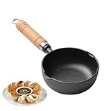 Gusseisen-Pfanne, schwarz, antihaftbeschichtet, - und Eierpfanne mit Holzgriff, Backform, Ofenherd, Grillpfanne für Ofen, Herd, Eier, Omelette, Braten, Knödel, Einweihungsfeier
