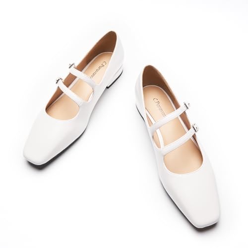 Image of C.Paravano Women's Mary Jane Shoes | Ballet Flats | Women's Flats | Square Toe | Flat Shoe | Block Heel