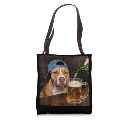 Pitbull Drinking Beer Funny Pitbull Dog Meme Tote Bag