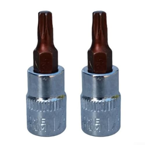 Juego de llaves de vaso con llave de vaso de /4 pulgadas para puntas de destornillador Torx T8-T40, paquete de 2, vástago hexagonal de acero al cromo vanadio de 6,35 mm, 38 mm de longitud, compatible