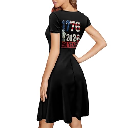 Image of AFPANQZ Womens Casual Summer Lightweight Vintage Dress Short Sleeve Midi Dress Knee-Long Luxury Formal Dress