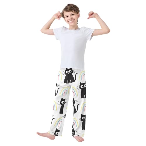 Cat Doodle Boys Pants Boys Athletic Pants Long Pant for Boywith Pockets Wide-Leg Size 6-14Y3