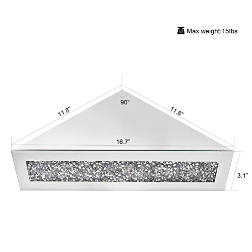 Pibeyer Crystal Crush Diamond Silver Floating Conner Shelf Set Of 2, Decorative Mirrored Wall Shelves, Home Decor Wall Art Accent Piece Showcase 11.8" L×11.8" W×3.1" H #TOP1
