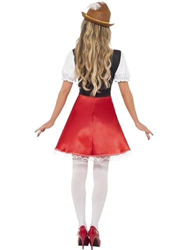 Smiffys Bavarian Wench Costume, White & Red Dress with Attached Apron, Oktoberfest Fancy Dress, Adult Dress Up Costumes