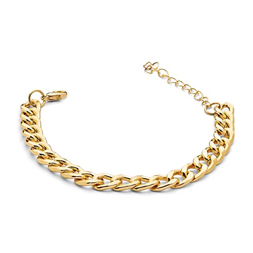 Image of 14K Gold and Silver Plated Layered Bracelet Sets, 4 Pieces, Adjustable Layered Link Bracelets Sets, Stainless Steel, no gemstone
