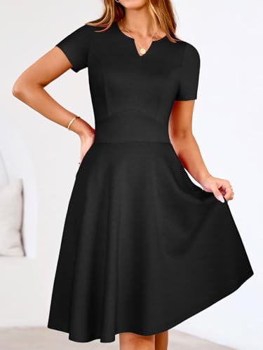 YATHON Women's Short Sleeve Vintage A Line Dress Fit and Flare Summer Cocktail Party Work Dresses with Pockets4