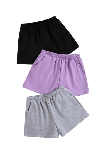 Image of SOLY HUX Girls 3 Packs Sweat Shorts Elastic Waist Casual Summer SweatShorts Teen Apparel