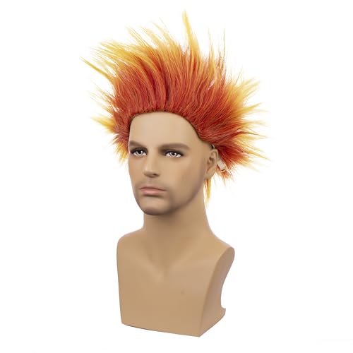 Edivd Child Boys Flame Fire Wig Kid Short Red Orange Straight Wig Heat Resistant Synthetic Wigs with Cap