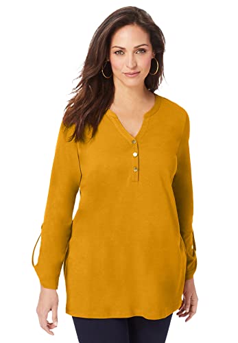 Jessica London Women's Plus Size Henley Tunic - S, Rich Gold #TOP16