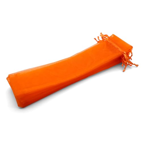 OLILLY – 50 fundas de organza naranja – Tamaño 26 cm x 6 cm – Ideal para objetos largos (abanicos, bolígrafos, etc.) (naranja)