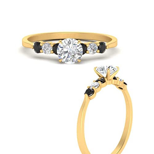 Image of Choose Your Gemstone Round Accented Diamond CZ Ring Yellow Gold Plated Round Shape Side Stone Engagement Rings Matching Jewelry Wedding Jewelry Easy to Wear Gifts US Size 4 to 12