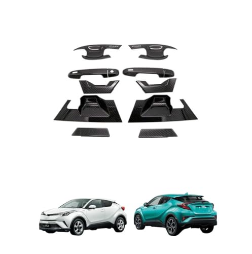 【Image Cool 】ブラック カーボン調 CHR C-HR リア ドアハンドルカバー 6個セット 外装 カスタム パーツ ドアハンドルカバー ボウルカバー ガーニッシュ メッキカバー ドレスアップ カスタム パーツ(カーボン柄)