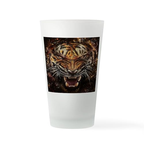 CafePress Angry Tiger Breaking Through Glass Pint Glass, 16 oz. Drinking Glass