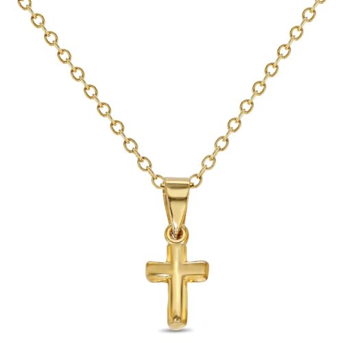 Gold Plated Religious Small Cross Pendant Necklace for Babies and Toddlers 16
