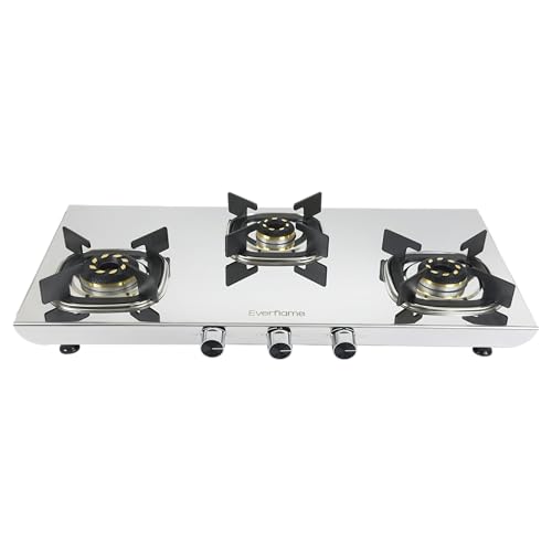 Image of Everflame Photon 3 Burner Gas Stove | Manual Ignition | 5G Brass Burners | ISI Certified | SS Cooktop | 5 Years Warranty on (Body & Burners) + 2 Year Comprehensive Warranty + Doorstep Service