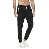 ANEELV Jogginghose Herren Trainingshose Herren Baumwolle Sporthose Herren Lang Hosen Herren Freizeithose mit Reißverschlusstaschen Bündchen Schwarz S