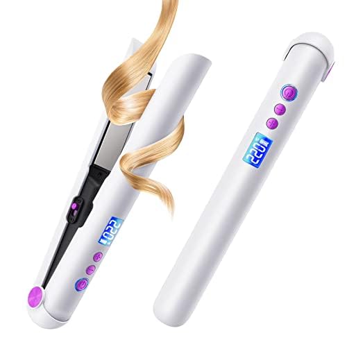 Cordless Hair Straightener, 5000mAh Portable Ceramic Flat Iron, 7 Levels Adjustable with Fast Heating Floating Plate, Type-C Rechargeable Hair Straightener & Curler 2 in 1 for All Hair Types (White)