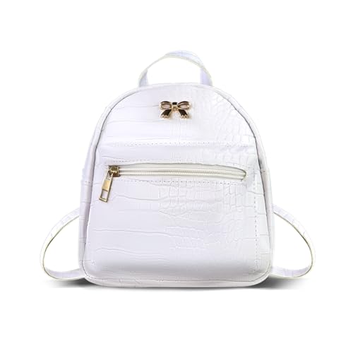 AfitLulu Mini Mochila Pequeña Mujer, Impermeable Mochilas Pequeñas de Piel Sintética, Mini Mochila Mujer Casual con 2 Bolsillos con Cremallera, Pequeña Mochilas Viaje con Correa Extraíble (Blanco)