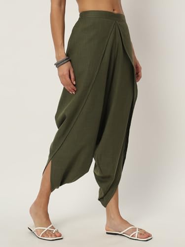 Image of 9rasa Women's Cotton Solid Harem Dhoti Pants for Casual FusionWear Workwear