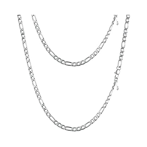 PROSTEEL Stainless Steel Figaro Chain for Men Thin Chains 20inch Silver Flat Chain Necklace Cover