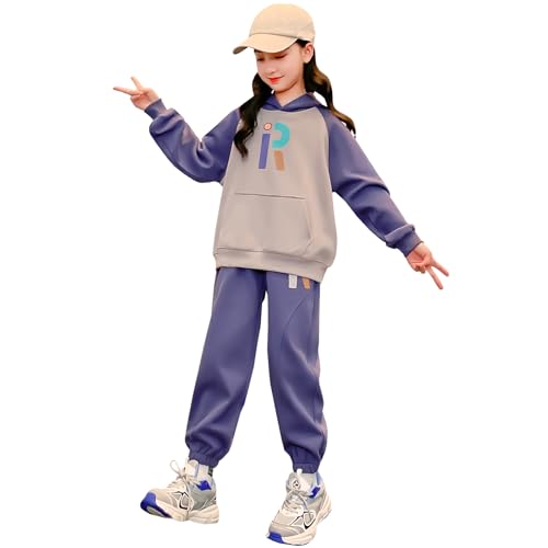 L PATTERN Ensemble de Sport Fille Jogging Enfant Survêtements Hoodies et Pantalons 2 Pièces Printemps et Automne Loisirs Vetement,Violet,12-13 Ans