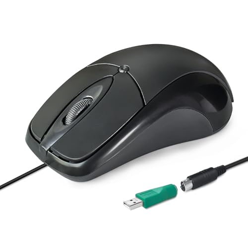 YORUNOHOSHI High-Performance Wired PS2 Mouse - 1000 DPI Resolution, Black, 5ft Cable, Includes PS2 to USB Adapter, 3 Buttons, Optical Tracking, Compatible with Laptop, Chromebook, PC, Desktop, Mac