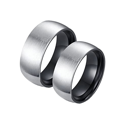 Anillos de plata negra y acero inoxidable Aeici de 8 mm cepillado para parejas