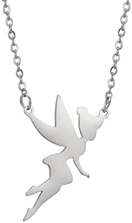 EUEAVAN ,Fairy Pixie Angel Tinkerbell Pendant Necklace Princess Wendy Fairy Pixie Angel Trendy Exquisite Magical Dancer Ballet Choker Jewelry Fairy Tale Quote Girls Women Teens (silver)