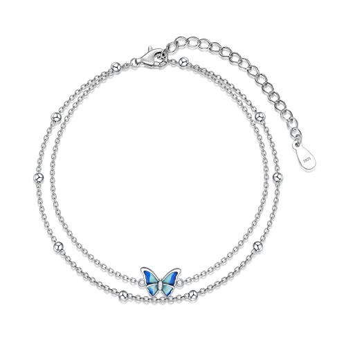 Image of Nature Style Bracelet for Women Charm Link Bracelet Adjustable Pineapple /Dragonfly /Butterfly /Daisy /Highland Cow Anklet Bracelet 925 Sterling Silver Anniversary Jewelry Birthday Gifts