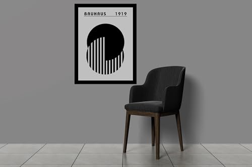 Image of BLINKART Vintage Bauhaus Retro Geometric Aesthetic Poster Gallery | Colorful Wrap Framed For Home Office Studio Living Room Modern Art Studio Decoration Abstract Shapes | (d154) | 13x10 Inch