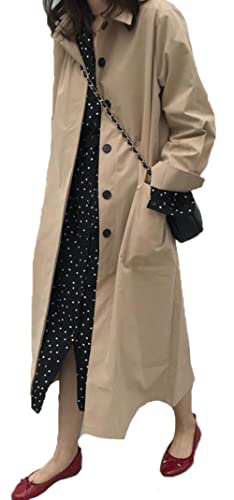 [DeBangNi] レディース 春 秋 ロング丈 ジャケット 無地 シンプル ゆったりトレンチコート スタンドカラー おしゃれ ロング チェスターコート 膝下長 カジュアル 通勤 スプリングコート フェミニンカーキのサムネイル