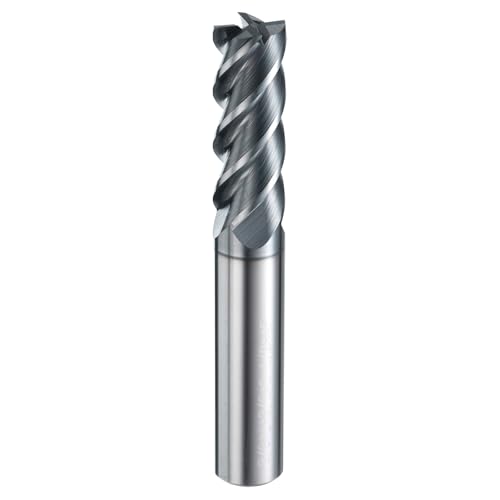 Image of HARFINGTON Carbide Square Nose End Mill Bit 3 /8 inch Cut Dia 4 Flutes TiAlN Coated Milling Cutter for Hardened Steel Metal (3 /8 inch Shank 1 inch Cut Length 2-1 /2 inch Long 45 Degree Helix HRC49-51)