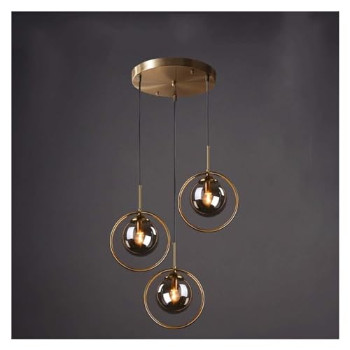 Plafonnier de cuisine industriel en verre transparent doré à 3 lumières E27