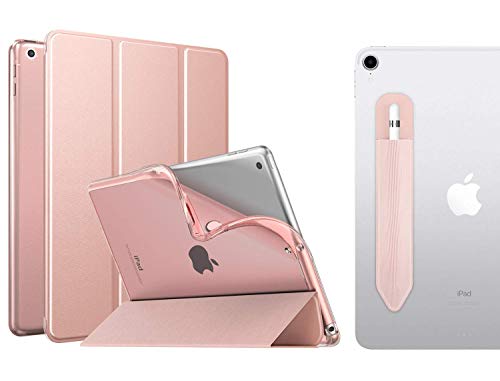 MoKo Case Fit New iPad 10.2 2019 (10.2 inch) - iPad 7th Generation 2019 Case with Apple Pencil Holder, Soft TPU Translucent Frosted Back Cover Slim Smart Shell, Auto Wake/Sleep - Rose Gold