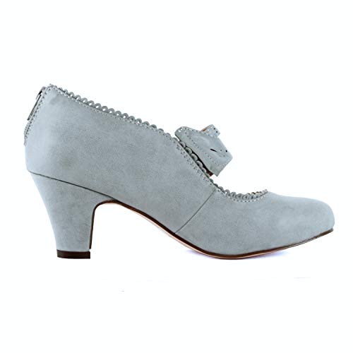 Guilty Shoes - Women's Mary Jane Oxford Kitten Heel Pump - Wing Tip Comfortable Retro Pumps, Greyv2 Pu, 6 #TOP2