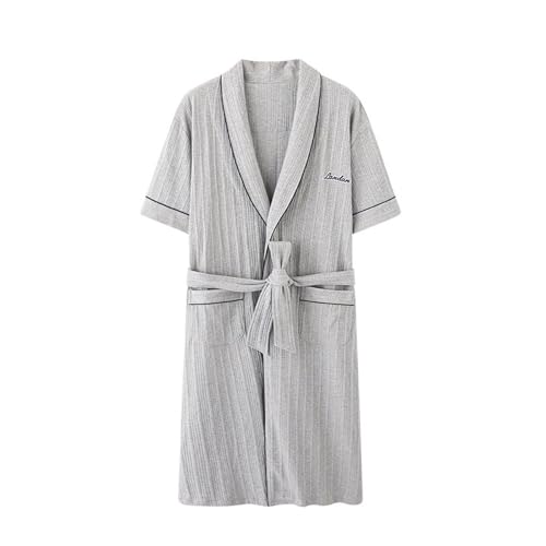 Guoyoocc Robe de Chambre pour Homme Chemise de Nuit en Coton tricoté Robe Longue col en V Kimono Robes Chemise de Nuit à Manches Courtes Vêtement de Chambre Hôtel Sauna Spa Piscine