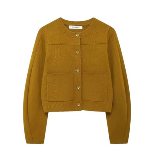 Women's Single Breasted Sweater Cardigan with Pockets Vintage O-Neck Long Sleeves Casual Knit Jumpers