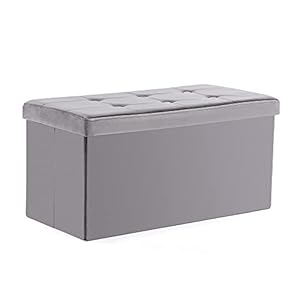 HNNHOME Samt-Sitztruhe mit Deckel Grau