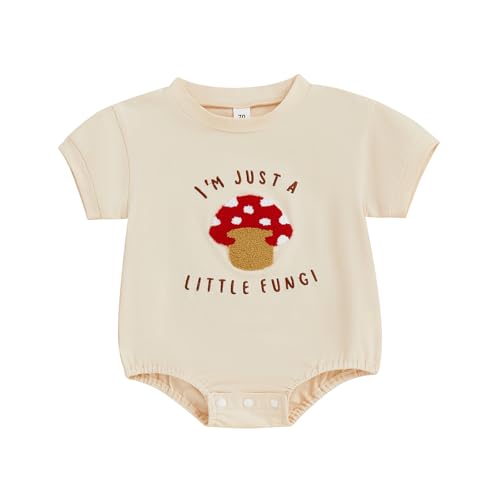 Newborn Girl Boy Mushroom Romper Shirts Infant Baby Summer Clothes Letter Embroidery Short Sleeve Bodysuit Tops